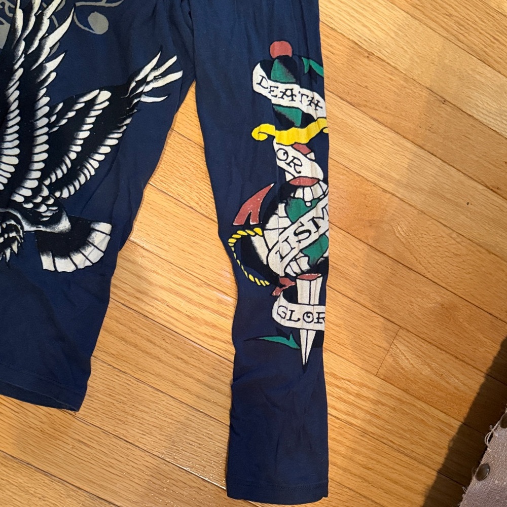 Ed Hardy by Christian Audigier Gildan Blue Tee with Gold Graphic - Picture 3 of 6
